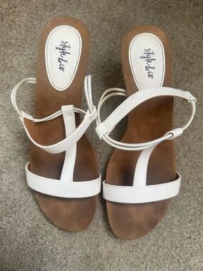 Style & Co. White T-Strap Sandal with Ankle Wrap